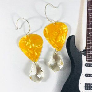 Yellow pearl marbled guitar pick earrings
